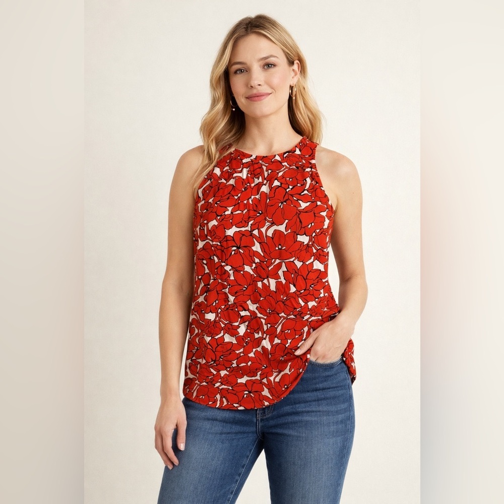 DALIA sleeveless floral red & white casual top/size M